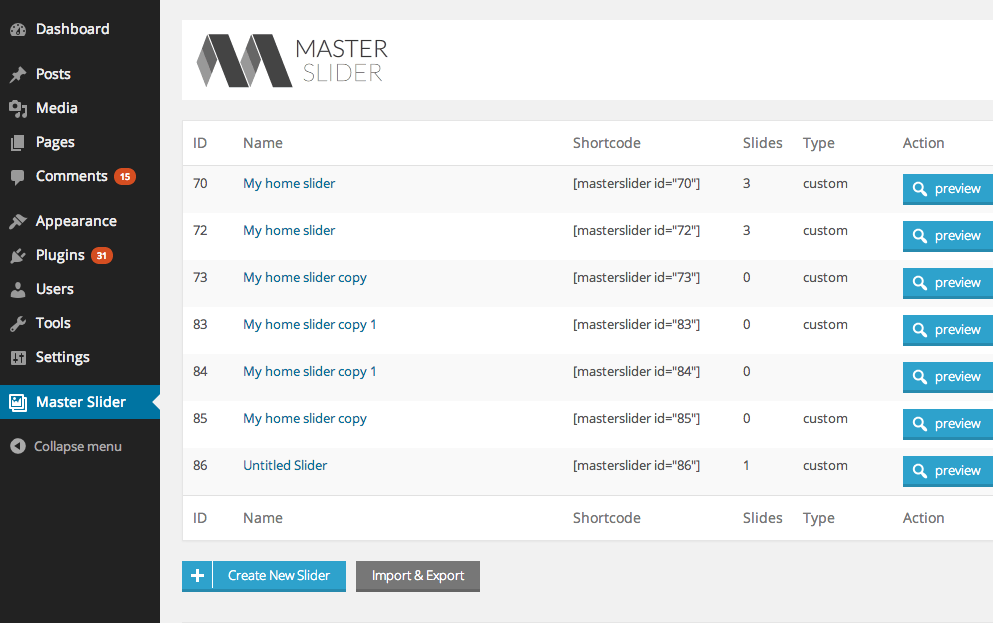 Master Slider Create New Slider