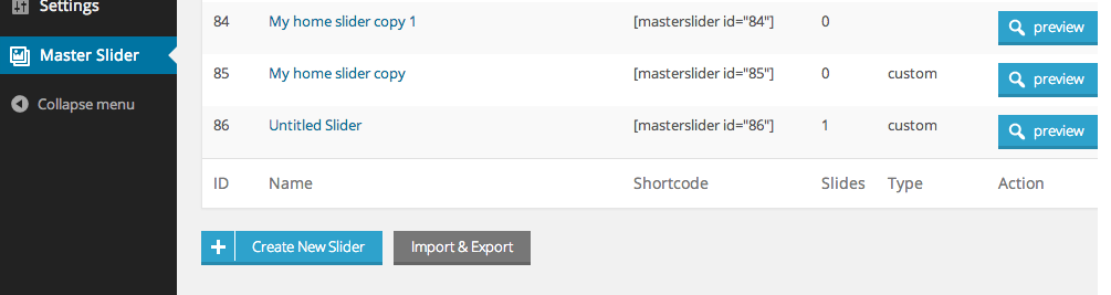 Master Slider Export Import Button