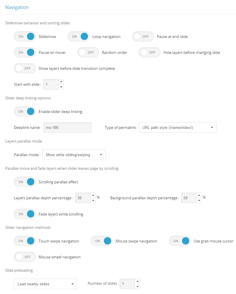 Master Slider Navigation Settings