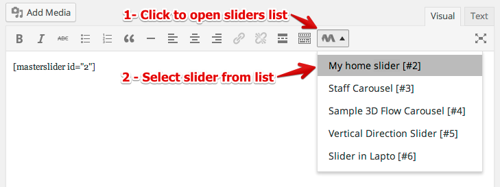 Master Slider use shortcode